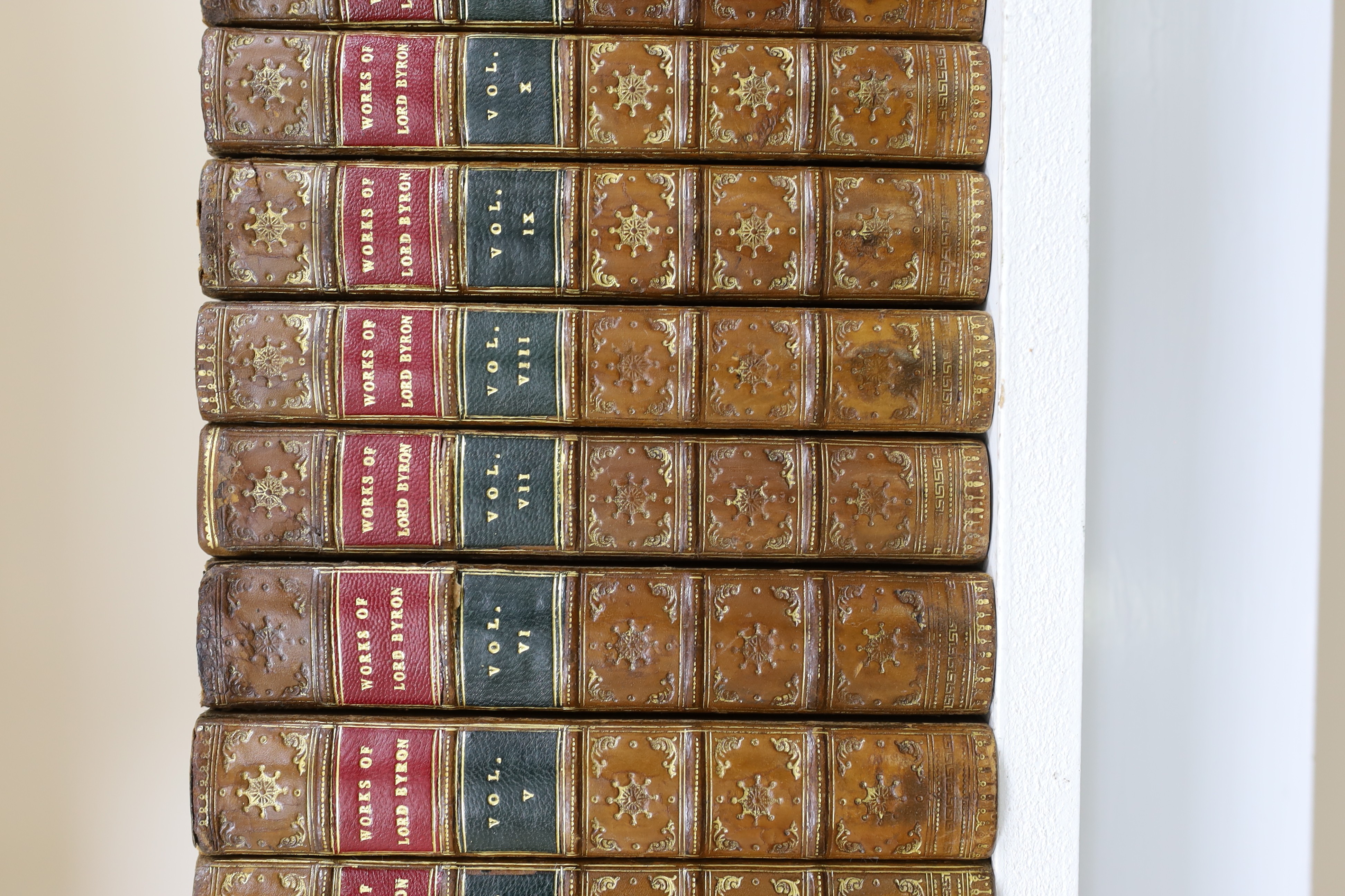 Byron, Lord George Gordon - The Works of.... with his Letters and Journals, and his Life, by Thomas Moore, Esq. 17 vols. pictorial engraved and printed titles, engraved frontispieces and 2 folded facsimiles; contemp. gil